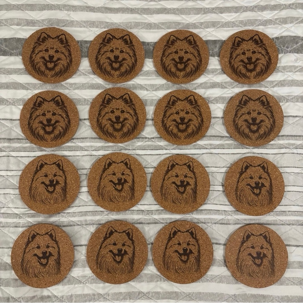 American Eskimo Dog Face Cork Coasters Lot of 16